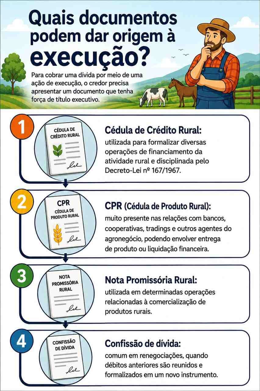 Infográfico: quais documentos podem dar origem à execução de dívida rural
