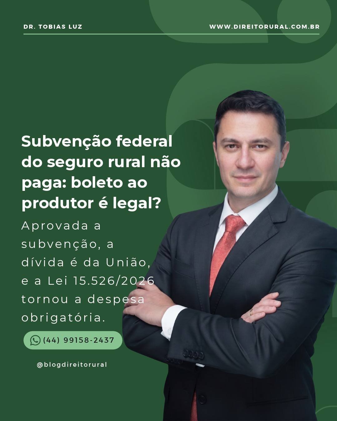 Subvenção federal do seguro rural não paga: boleto ao produtor é legal?